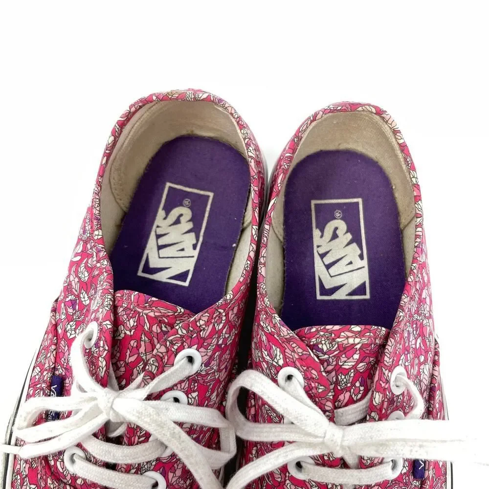 Vans Liberty Art Fabric Sneaker Shoes Womens Sz 5.5 Pink Leaves Low Top Lace Up